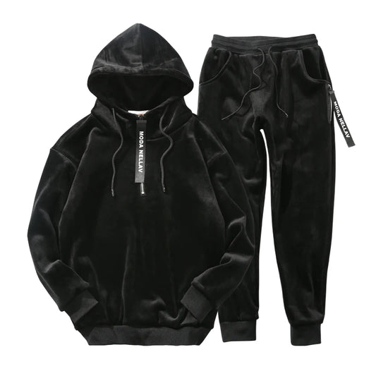 Men's Winter Velvet Tracksuit - Two-Piece Set