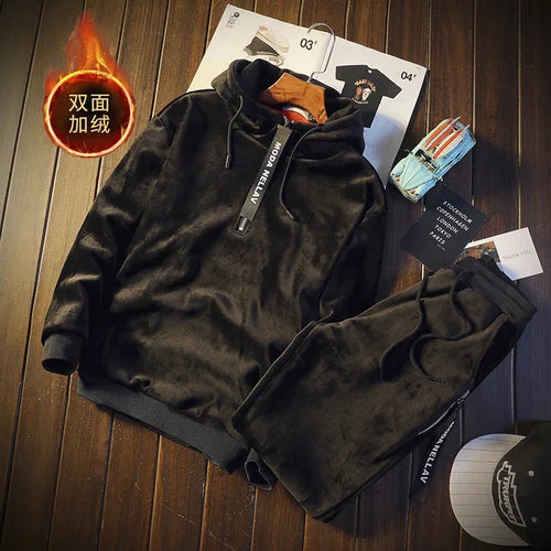 Men's Winter Velvet Tracksuit - Two-Piece Set